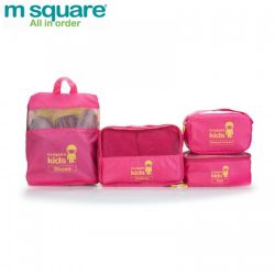 M SQUARE 4 piece set utility Kids lightweight multifunction foldable travel bags (Pink)